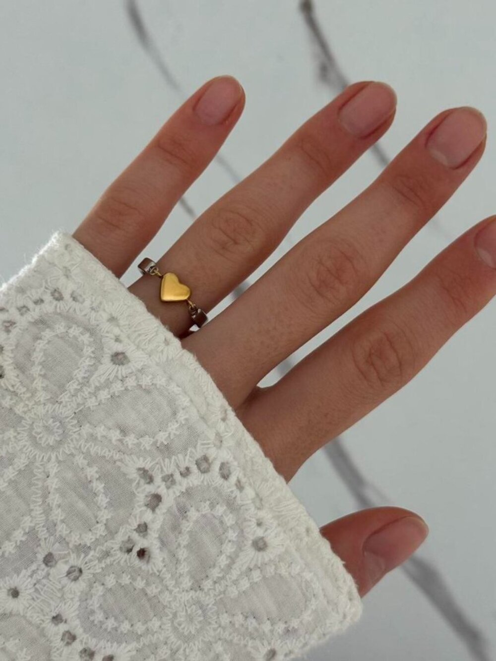 Sku0337 Vintage gold silver ring, gold heart Stainless steel + gift bag